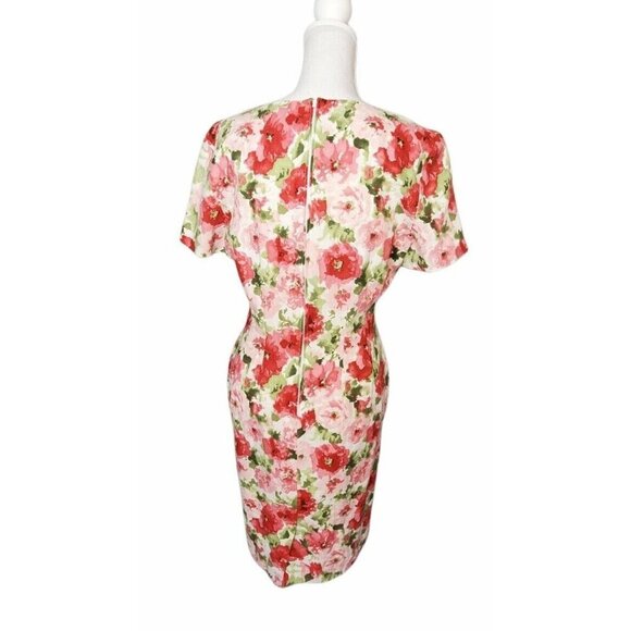 Vintage Maggy London Linen Blend Floral Sheath Tea Dress Watercolor Floral 8 - Picture 3 of 4